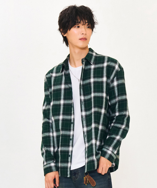 CHASECULT（チェイスカルト）の「男性フランネルシャドーチェックシャツ-グリーン（シャツ/ブラウス・メンズ・ダークグリーン・105/100/95）」の2枚目の写真