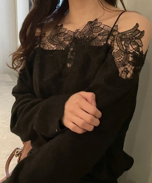 MONAMOUR/モナムール】lace off shoulder knit tops（ニット/セーター