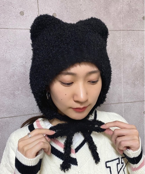 セール】くま耳紐付きニット帽（ニットキャップ/ビーニー）｜NANEA