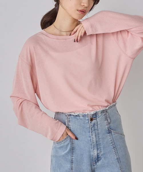hunch(ハンチ)の「シアーワッフル リラクシー 長袖Tシャツ(Tシャツ/カットソー・レディース・オフホワイト/ブラック/ピンクベージュ/ペールイエロー・FREE)」の4枚目の写真