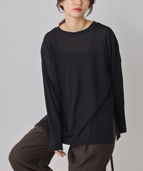 hunch(ハンチ)の「シアーワッフル リラクシー 長袖Tシャツ(Tシャツ/カットソー・レディース・オフホワイト/ブラック/ピンクベージュ/ペールイエロー・FREE)」の2枚目の写真