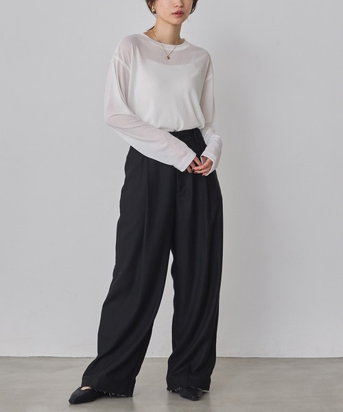 hunch(ハンチ)の「シアーワッフル リラクシー 長袖Tシャツ(Tシャツ/カットソー・レディース・オフホワイト/ブラック/ピンクベージュ/ペールイエロー・FREE)」の7枚目の写真
