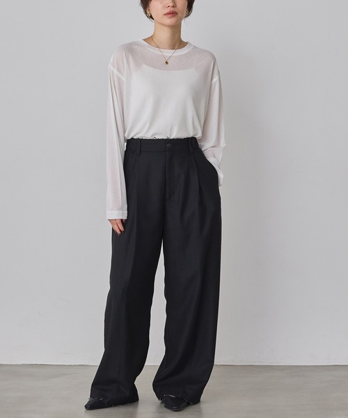 hunch(ハンチ)の「シアーワッフル リラクシー 長袖Tシャツ(Tシャツ/カットソー・レディース・オフホワイト/ブラック/ピンクベージュ/ペールイエロー・FREE)」の9枚目の写真
