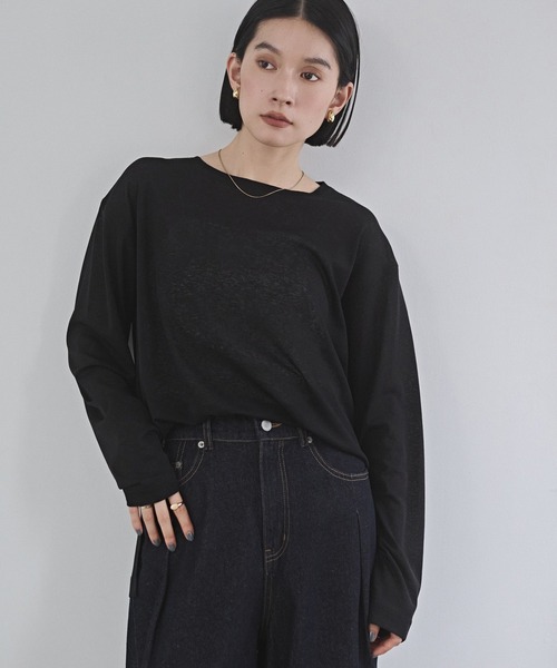 hunch(ハンチ)の「シアーワッフル リラクシー 長袖Tシャツ(Tシャツ/カットソー・レディース・オフホワイト/ブラック/ピンクベージュ/ペールイエロー・FREE)」の11枚目の写真
