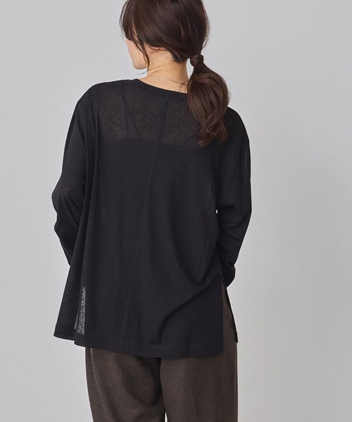 hunch(ハンチ)の「シアーワッフル リラクシー 長袖Tシャツ(Tシャツ/カットソー・レディース・オフホワイト/ブラック/ピンクベージュ/ペールイエロー・FREE)」の13枚目の写真