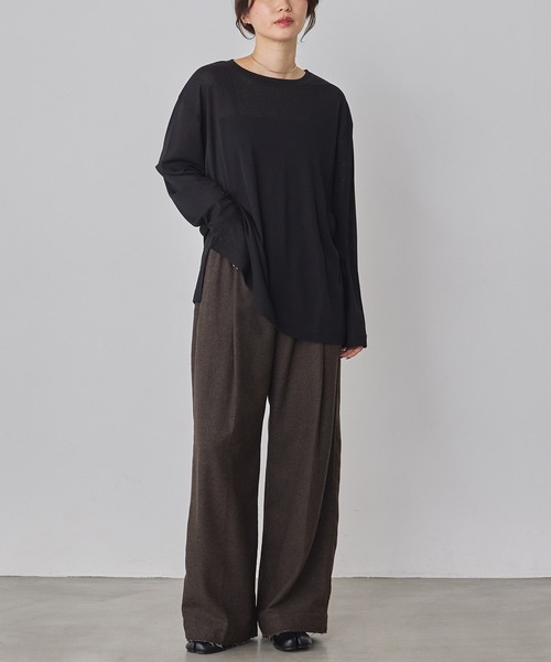 hunch(ハンチ)の「シアーワッフル リラクシー 長袖Tシャツ(Tシャツ/カットソー・レディース・オフホワイト/ブラック/ピンクベージュ/ペールイエロー・FREE)」の16枚目の写真