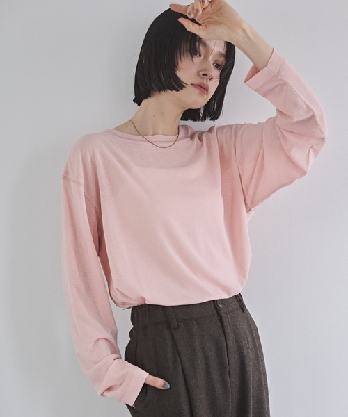 hunch(ハンチ)の「シアーワッフル リラクシー 長袖Tシャツ(Tシャツ/カットソー・レディース・オフホワイト/ブラック/ピンクベージュ/ペールイエロー・FREE)」の17枚目の写真