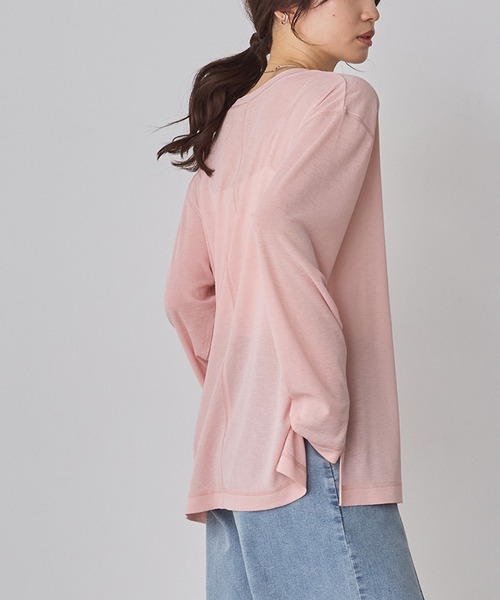 hunch(ハンチ)の「シアーワッフル リラクシー 長袖Tシャツ(Tシャツ/カットソー・レディース・オフホワイト/ブラック/ピンクベージュ/ペールイエロー・FREE)」の19枚目の写真