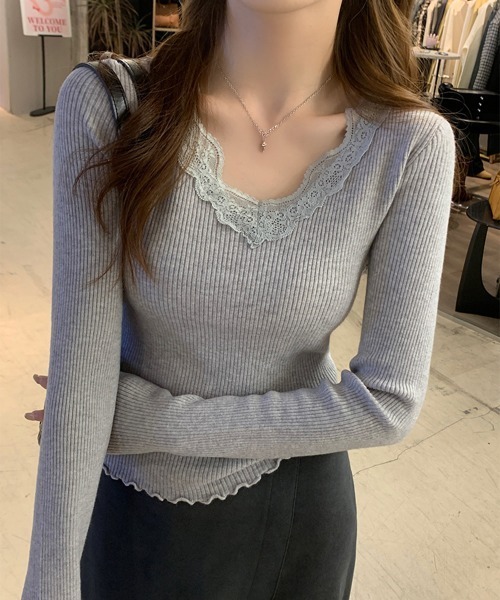 Miniministore(ミニミニストア)の「ニットトップス レディース レース付き(ニット/セーター・レディース・ブラック/ホワイト/モカ/グレー/アイボリー・FREE)」の4枚目の写真