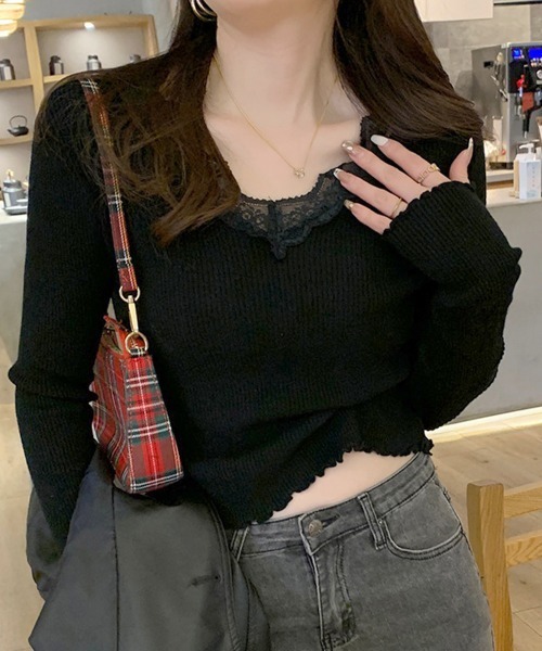 Miniministore(ミニミニストア)の「ニットトップス レディース レース付き(ニット/セーター・レディース・ブラック/ホワイト/モカ/グレー/アイボリー・FREE)」の16枚目の写真