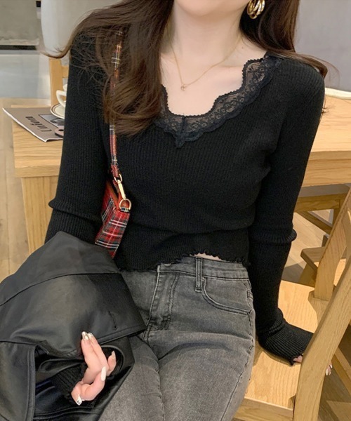 Miniministore(ミニミニストア)の「ニットトップス レディース レース付き(ニット/セーター・レディース・ブラック/ホワイト/モカ/グレー/アイボリー・FREE)」の17枚目の写真