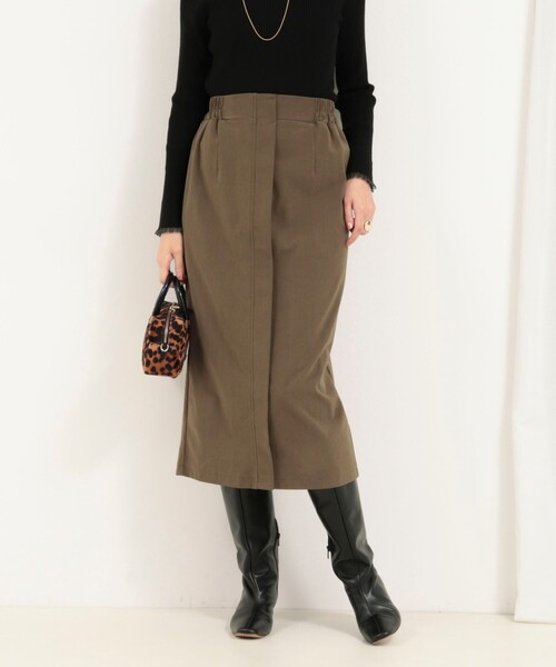 MICO COULIER（ミコクリエ）の「ストレッチ起毛ナロースカート（スカート・レディース・キナリ/オリーブ・38/36）」の2枚目の写真