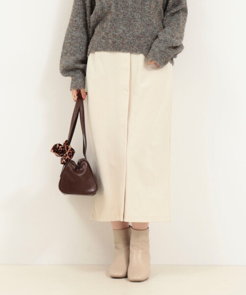 MICO COULIER（ミコクリエ）の「ストレッチ起毛ナロースカート（スカート・レディース・キナリ/オリーブ・38/36）」の4枚目の写真