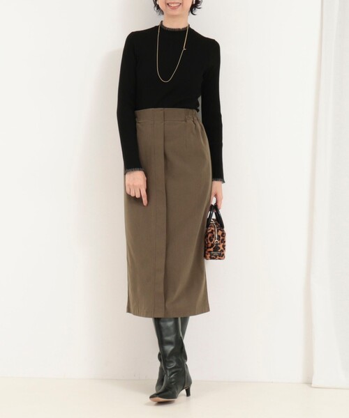 MICO COULIER（ミコクリエ）の「ストレッチ起毛ナロースカート（スカート・レディース・キナリ/オリーブ・38/36）」の9枚目の写真