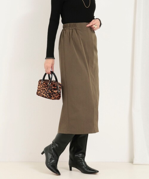 MICO COULIER（ミコクリエ）の「ストレッチ起毛ナロースカート（スカート・レディース・キナリ/オリーブ・38/36）」の10枚目の写真