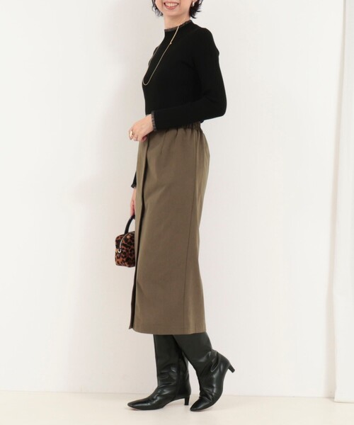 MICO COULIER（ミコクリエ）の「ストレッチ起毛ナロースカート（スカート・レディース・キナリ/オリーブ・38/36）」の12枚目の写真