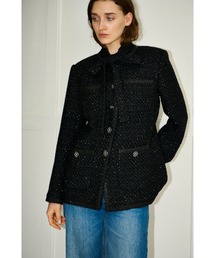 Estella.K（エステラケー）の「Ivanna Tweed Bow Jacket タイ取り外しツィードJK（ノーカラージャケット）」