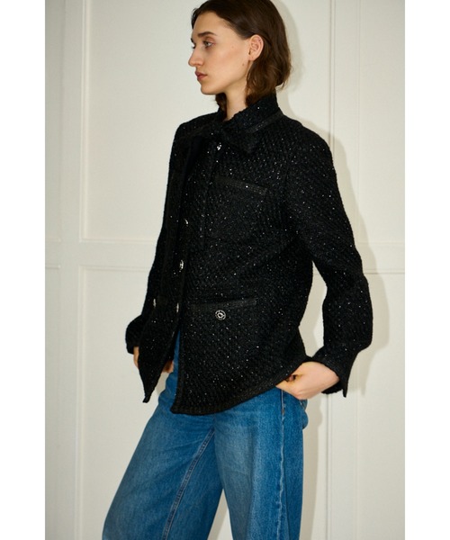 Estella.K(エステラケー)の「Ivanna Tweed Bow Jacket タイ取り外しツィードJK(ノーカラージャケット・レディース・ブラック/オフホワイト・FREE)」の22枚目の写真