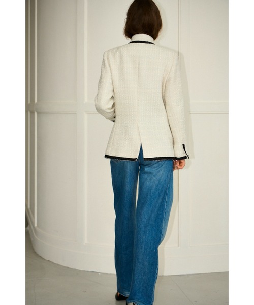 Estella.K(エステラケー)の「Ivanna Tweed Bow Jacket タイ取り外しツィードJK(ノーカラージャケット・レディース・ブラック/オフホワイト・FREE)」の12枚目の写真