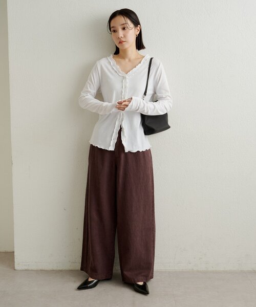 Omekashi(オメカシ)の「フリルリブカーディガン(Tシャツ/カットソー・レディース・チャコールグレー/ブルー/オフホワイト・FREE)」の14枚目の写真