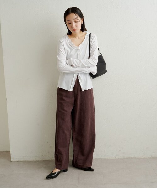 Omekashi(オメカシ)の「フリルリブカーディガン(Tシャツ/カットソー・レディース・チャコールグレー/ブルー/オフホワイト・FREE)」の17枚目の写真