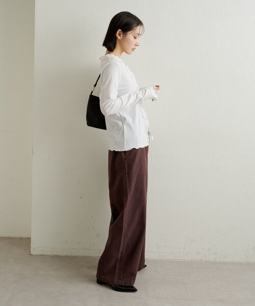 Omekashi(オメカシ)の「フリルリブカーディガン(Tシャツ/カットソー・レディース・チャコールグレー/ブルー/オフホワイト・FREE)」の18枚目の写真