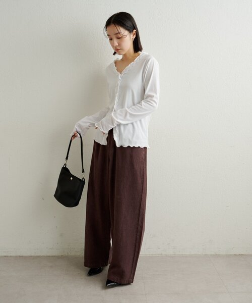 Omekashi(オメカシ)の「フリルリブカーディガン(Tシャツ/カットソー・レディース・チャコールグレー/ブルー/オフホワイト・FREE)」の21枚目の写真