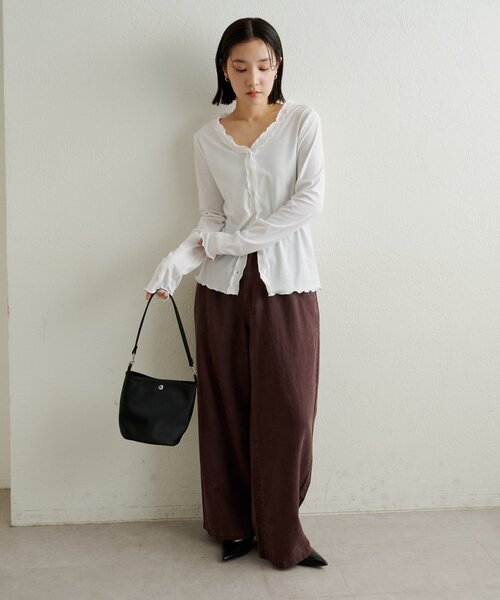 Omekashi(オメカシ)の「フリルリブカーディガン(Tシャツ/カットソー・レディース・チャコールグレー/ブルー/オフホワイト・FREE)」の22枚目の写真