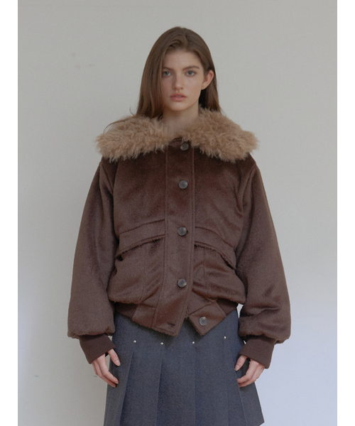 COLLOR FUR REVERSIBLE JUMPER (BROWN)