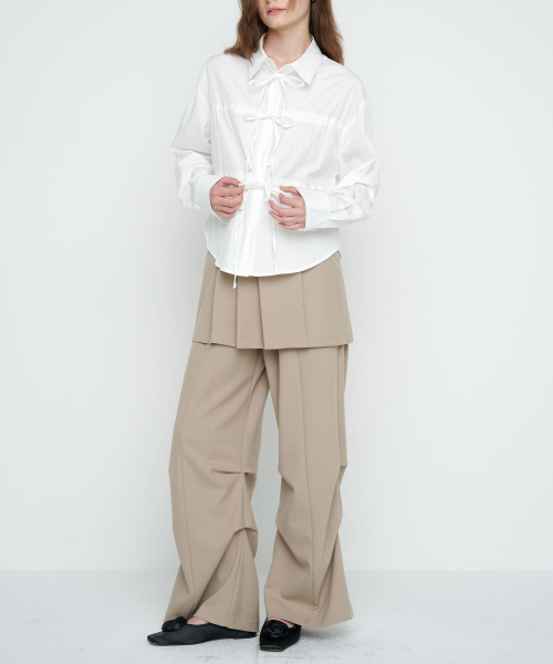 PLEATED LAYERED SKIRT PANTS / BEGIE