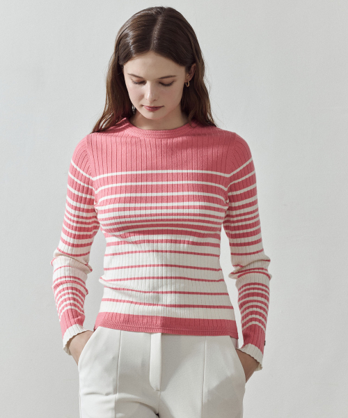 LORDLOAR（ロードロアル）の「スリムストライプリブニット ピンク（ニット/セーター・レディース・その他・SMALL/LARGE/MEDIUM）」の2枚目の写真