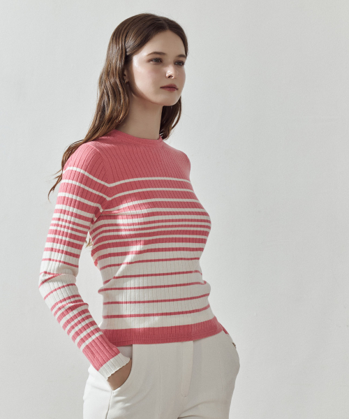 LORDLOAR（ロードロアル）の「スリムストライプリブニット ピンク（ニット/セーター・レディース・その他・SMALL/LARGE/MEDIUM）」の3枚目の写真