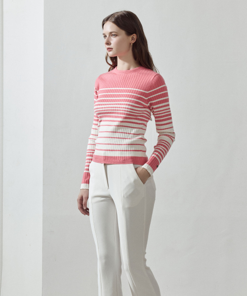 LORDLOAR（ロードロアル）の「スリムストライプリブニット ピンク（ニット/セーター・レディース・その他・SMALL/LARGE/MEDIUM）」の5枚目の写真