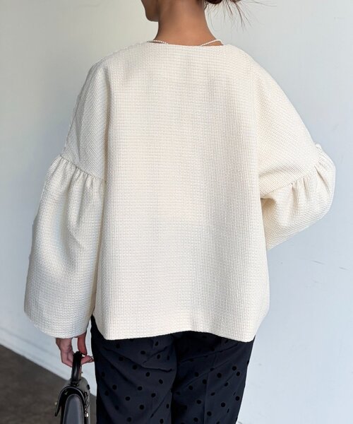 Chez toi（シェトワ）の「【セレモニー対応可】袖フレアツイードジャケット（その他アウター・レディース・オフホワイト/ブラック・FREE）」の6枚目の写真