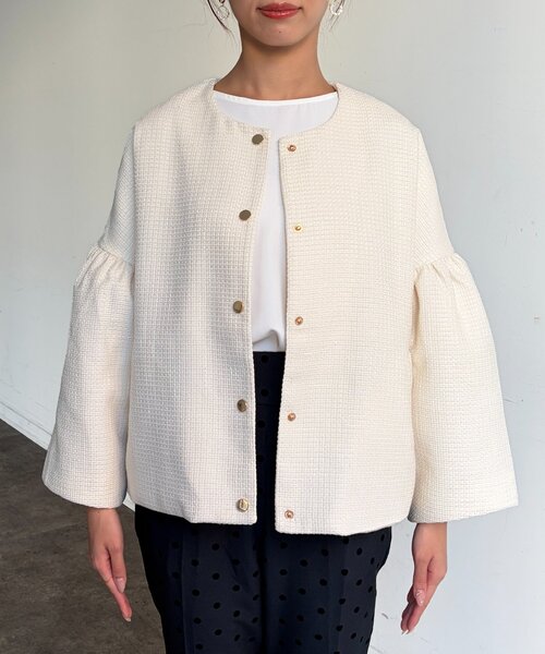 Chez toi（シェトワ）の「【セレモニー対応可】袖フレアツイードジャケット（その他アウター・レディース・オフホワイト/ブラック・FREE）」の11枚目の写真