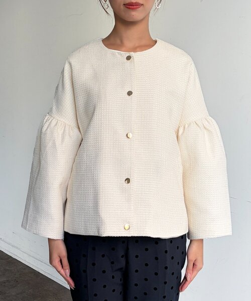 Chez toi（シェトワ）の「【セレモニー対応可】袖フレアツイードジャケット（その他アウター・レディース・オフホワイト/ブラック・FREE）」の12枚目の写真