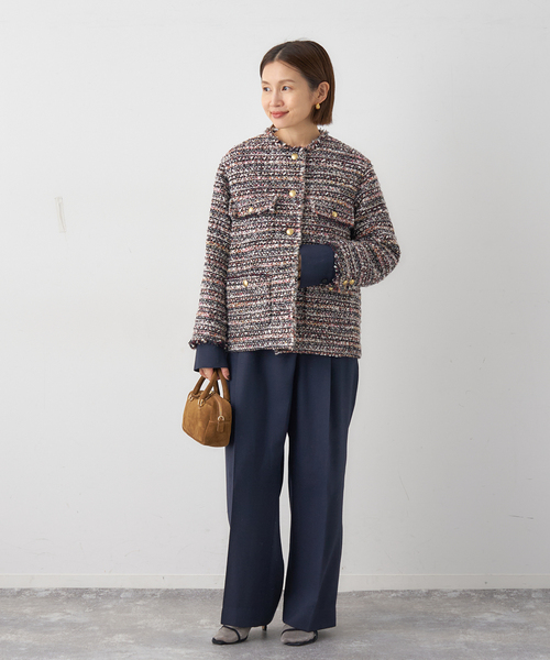 イエナ　ジャケット　ツイード IENA LA BOUCLE LINTON ブライトツイードジャケット（ノーカラー