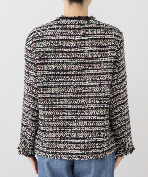 IENA【ツイードノーカラージャケット】 セール】ノーカラーツイードジャケット（ノーカラージャケット