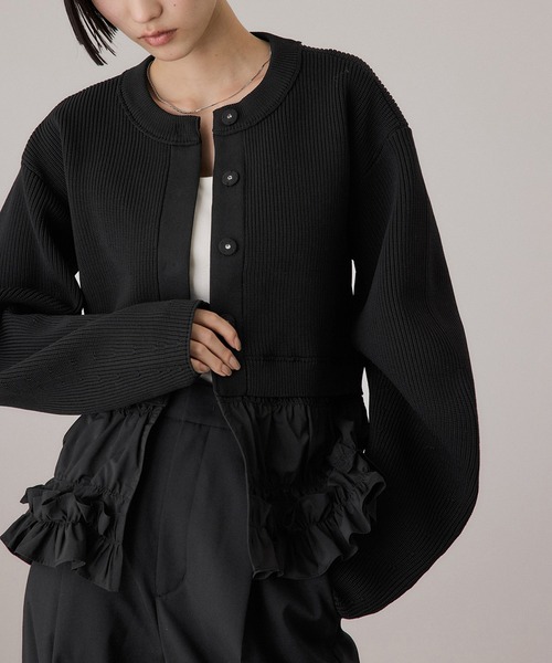 サステナブル】ギャザーフリルコンビカーディガン（カーディガン