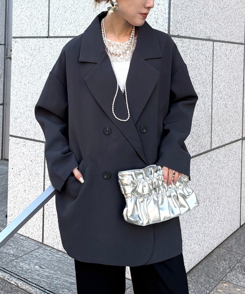 ISOOK（アイスー）の「【ISOOK / アイスー】オーバーサイズダブルテーラードジャケット / ルーズ ビッグシルエット 春 オケージョン アウター 薄手 ブラウン グレー ブラック（テーラードジャケット・レディース・ダークブラウン/グレー/ブラック・FREE）」の3枚目の写真