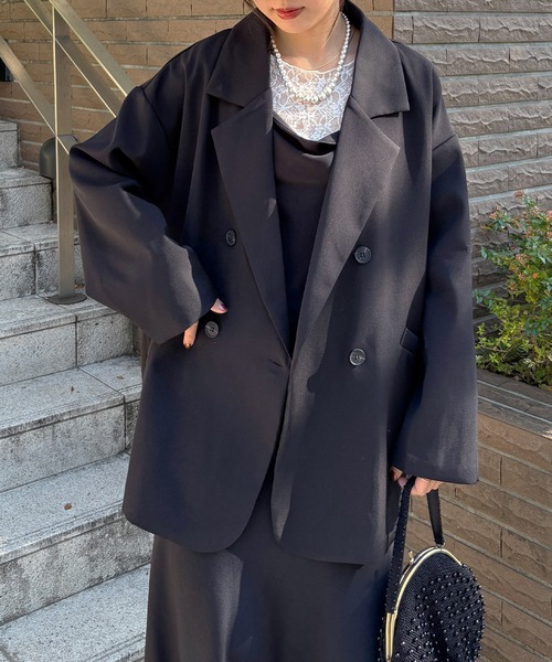 ISOOK（アイスー）の「【ISOOK / アイスー】オーバーサイズダブルテーラードジャケット / ルーズ ビッグシルエット 春 オケージョン アウター 薄手 ブラウン グレー ブラック（テーラードジャケット・レディース・ダークブラウン/グレー/ブラック・FREE）」の2枚目の写真