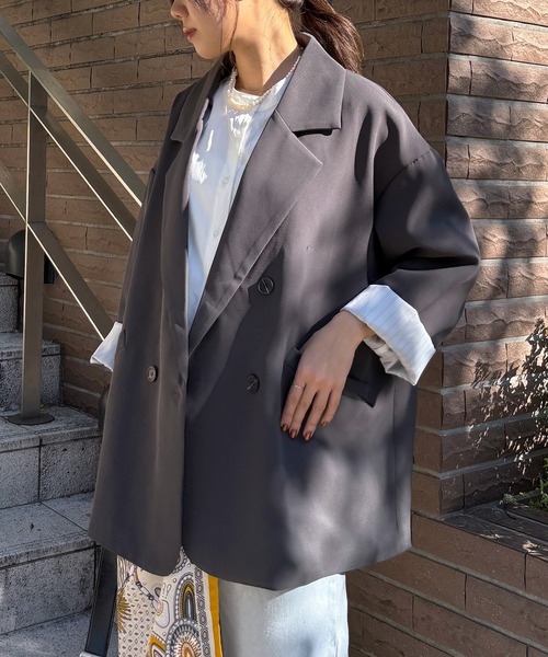 ISOOK（アイスー）の「【ISOOK / アイスー】オーバーサイズダブルテーラードジャケット / ルーズ ビッグシルエット 春 オケージョン アウター 薄手 ブラウン グレー ブラック（テーラードジャケット・レディース・ダークブラウン/グレー/ブラック・FREE）」の22枚目の写真