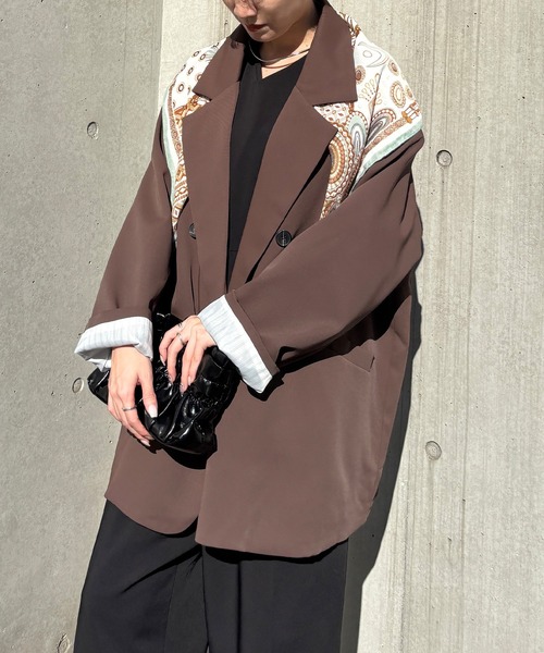 ISOOK（アイスー）の「【ISOOK / アイスー】オーバーサイズダブルテーラードジャケット / ルーズ ビッグシルエット 春 オケージョン アウター 薄手 ブラウン グレー ブラック（テーラードジャケット・レディース・ダークブラウン/グレー/ブラック・FREE）」の13枚目の写真