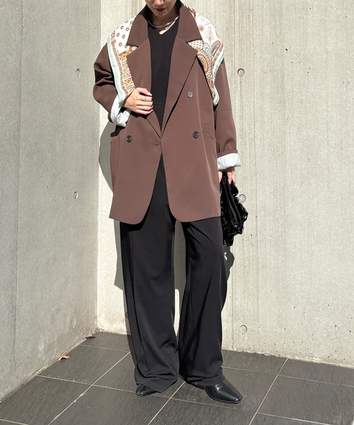 ISOOK（アイスー）の「【ISOOK / アイスー】オーバーサイズダブルテーラードジャケット / ルーズ ビッグシルエット 春 オケージョン アウター 薄手 ブラウン グレー ブラック（テーラードジャケット・レディース・ダークブラウン/グレー/ブラック・FREE）」の14枚目の写真