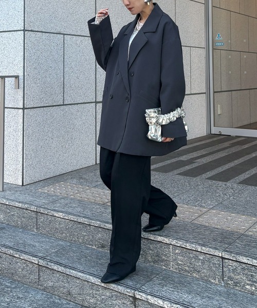 ISOOK（アイスー）の「【ISOOK / アイスー】オーバーサイズダブルテーラードジャケット / ルーズ ビッグシルエット 春 オケージョン アウター 薄手 ブラウン グレー ブラック（テーラードジャケット・レディース・ダークブラウン/グレー/ブラック・FREE）」の10枚目の写真