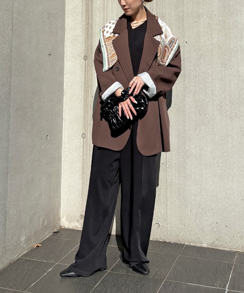 ISOOK（アイスー）の「【ISOOK / アイスー】オーバーサイズダブルテーラードジャケット / ルーズ ビッグシルエット 春 オケージョン アウター 薄手 ブラウン グレー ブラック（テーラードジャケット・レディース・ダークブラウン/グレー/ブラック・FREE）」の16枚目の写真