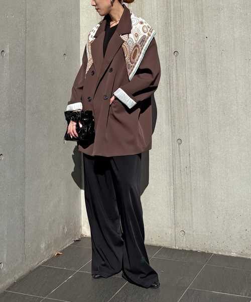 ISOOK（アイスー）の「【ISOOK / アイスー】オーバーサイズダブルテーラードジャケット / ルーズ ビッグシルエット 春 オケージョン アウター 薄手 ブラウン グレー ブラック（テーラードジャケット・レディース・ダークブラウン/グレー/ブラック・FREE）」の17枚目の写真