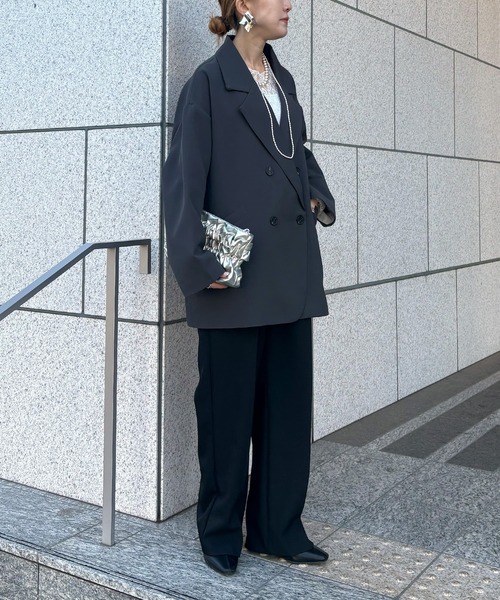 ISOOK（アイスー）の「【ISOOK / アイスー】オーバーサイズダブルテーラードジャケット / ルーズ ビッグシルエット 春 オケージョン アウター 薄手 ブラウン グレー ブラック（テーラードジャケット・レディース・ダークブラウン/グレー/ブラック・FREE）」の7枚目の写真