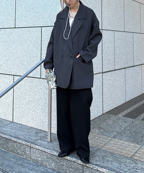 ISOOK（アイスー）の「【ISOOK / アイスー】オーバーサイズダブルテーラードジャケット / ルーズ ビッグシルエット 春 オケージョン アウター 薄手 ブラウン グレー ブラック（テーラードジャケット・レディース・ダークブラウン/グレー/ブラック・FREE）」の8枚目の写真