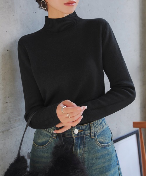 KOBE LETTUCE（コウベレタス）の「[ 裏起毛 ] 選べる2タイプ裏シャギー暖かニットトップス（ニット/セーター・レディース・ベージュ/ネイビー/ブラック系/ピンク/ベージュ系/ピンク系/ブラック/ホワイト系/オフホワイト/グレー/グレー系/ネイビー系・M/M1）」の4枚目の写真